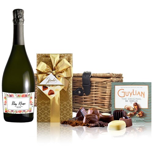 Personalised Prosecco - Art Border 2 Label And Chocolates Hamper